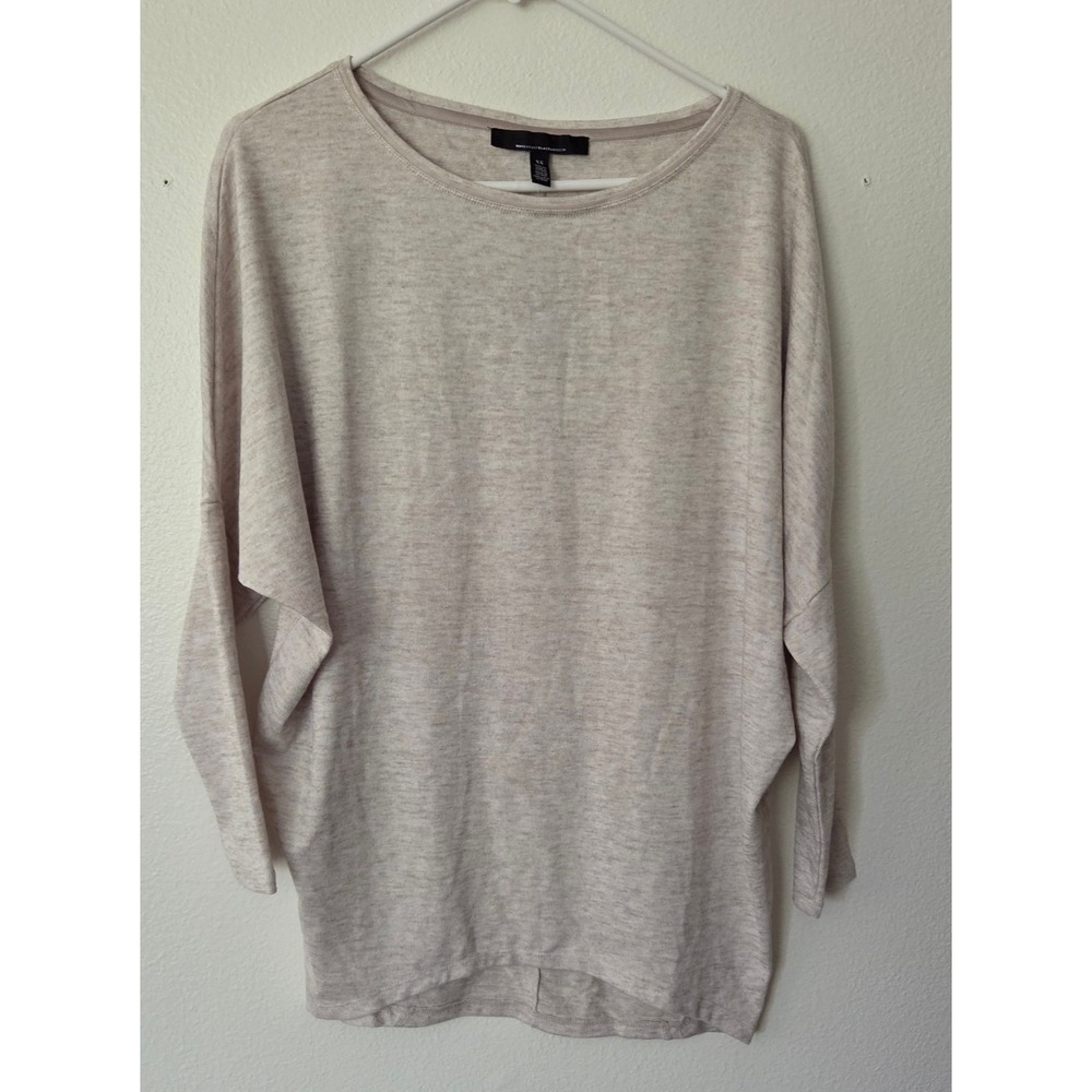White House Black Market WHBM Snit Dolman Tunic Sweater Beige Ribbed Knit Top XS